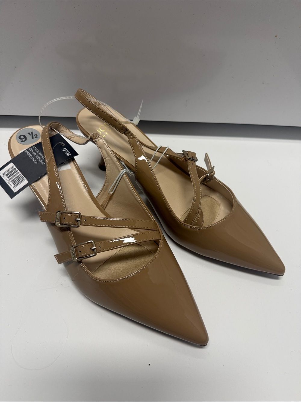 Women’s Pointed Slingback Flats in Tan - JONES NY - NWT - Size 9.5 Buckle Accent